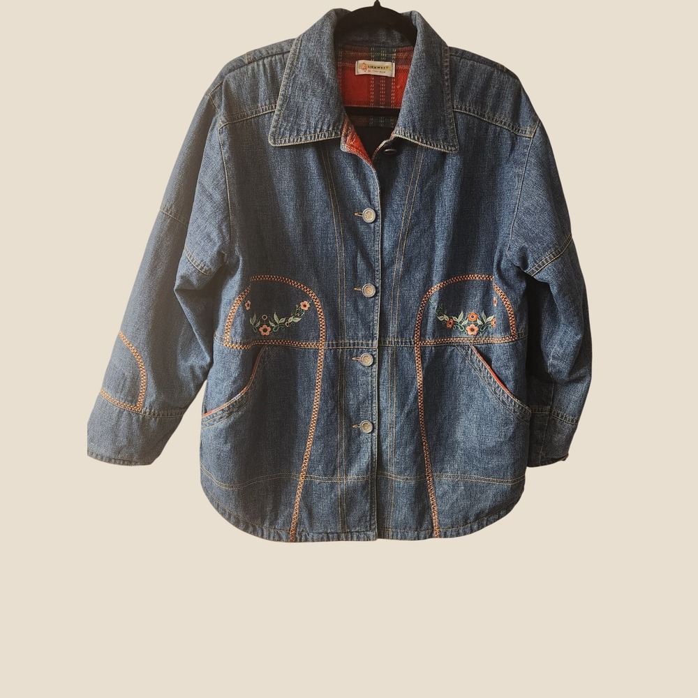VTG Lien Wei Embroidered Denim Cinch Chore Jacket S16 Art Teacher Lagenlook Cin